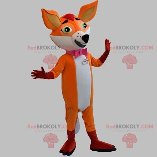 Brown and beige fox REDBROKOLY mascot with green eyes / REDBROKO_05555