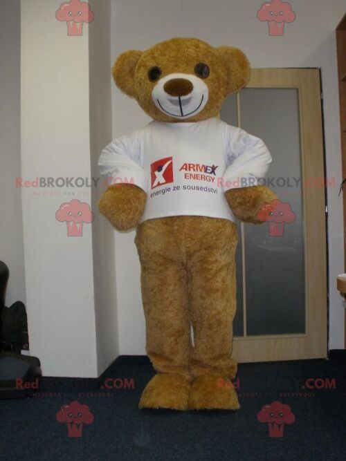 Brown and yellow teddy bear REDBROKOLY mascot. Teddy bear / REDBROKO_05704
