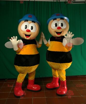 Mascotte d'abeille jaune et noire REDBROKOLY habillée en bleu / REDBROKO_05739