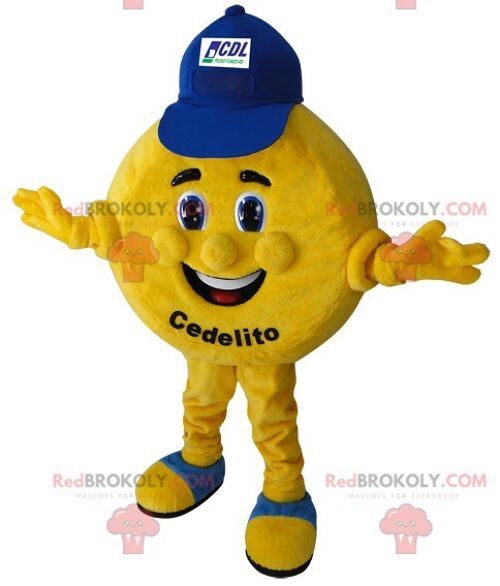 Giant and jovial yellow shopping bag REDBROKOLY mascot / REDBROKO_05844