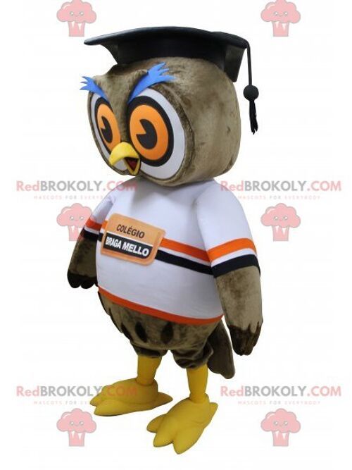 Blue and white owl REDBROKOLY mascot with a yellow vest / REDBROKO_05899