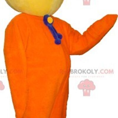Orange and yellow dinosaur REDBROKOLY mascot with a pointy hat / REDBROKO_05929