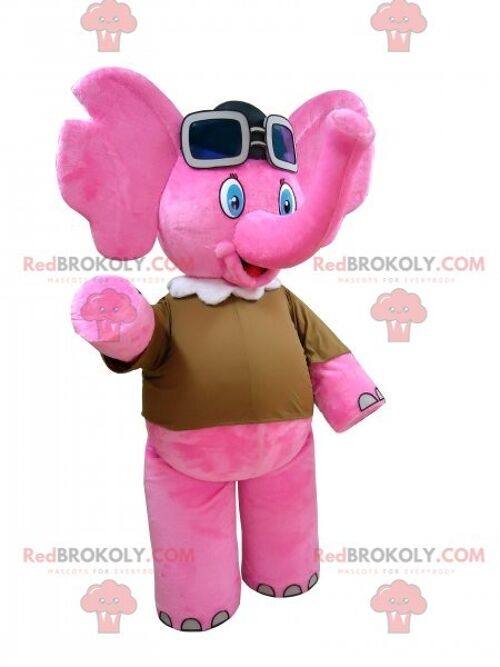 Brown bear REDBROKOLY mascot in courier outfit / REDBROKO_05957