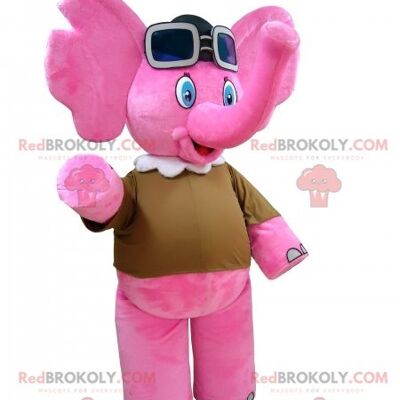 Brown bear REDBROKOLY mascot in courier outfit / REDBROKO_05957
