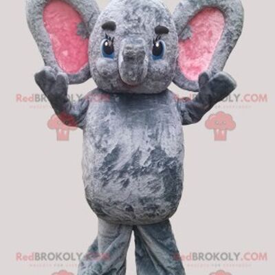 Pink elephant REDBROKOLY mascot with aviator glasses / REDBROKO_05958