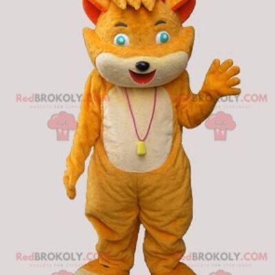 Yellow cat REDBROKOLY mascot in cook outfit / REDBROKO_05992