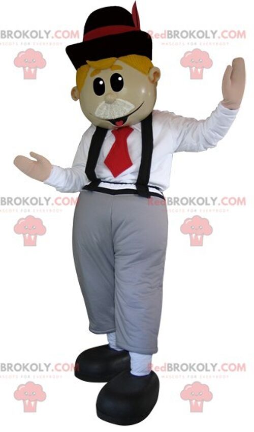 Teddy bear REDBROKOLY mascot dressed in overalls with a cap / REDBROKO_06009