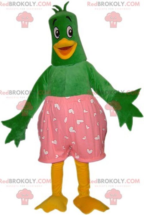 Green bird REDBROKOLY mascot dressed in winter clothes / REDBROKO_06121