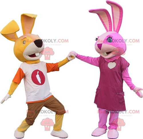Giant rabbit REDBROKOLY mascot brown and beige soft and cute / REDBROKO_06135