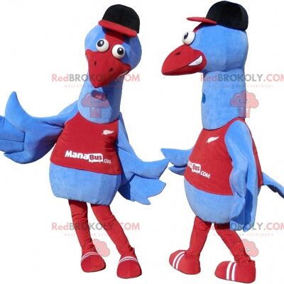 Castoro marrone mascotte REDBROKOLY con un maglione blu e rosso / REDBROKO_06147