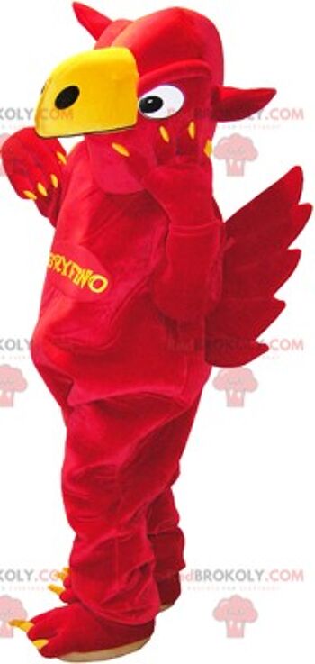 Mascotte d'oiseau vautour rouge REDBROKOLY en tenue de bricoleur / REDBROKO_06155 3