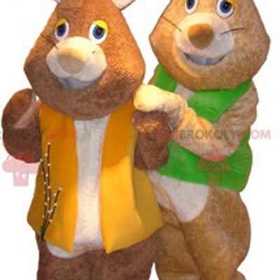 2 mascottes de lapin REDBROKOLY, l'un marron et l'autre beige / REDBROKO_06204