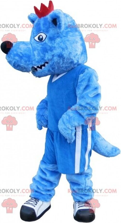 Beige teddy bear REDBROKOLY mascot with a blue t-shirt / REDBROKO_06227