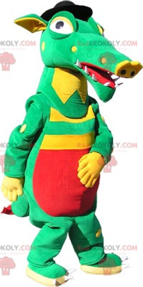 Green and yellow crocodile REDBROKOLY mascot with a buoy / REDBROKO_06232