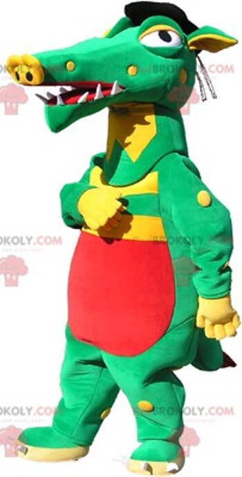 Mascotte de crocodile vert et jaune REDBROKOLY avec une bouée / REDBROKO_06232 2