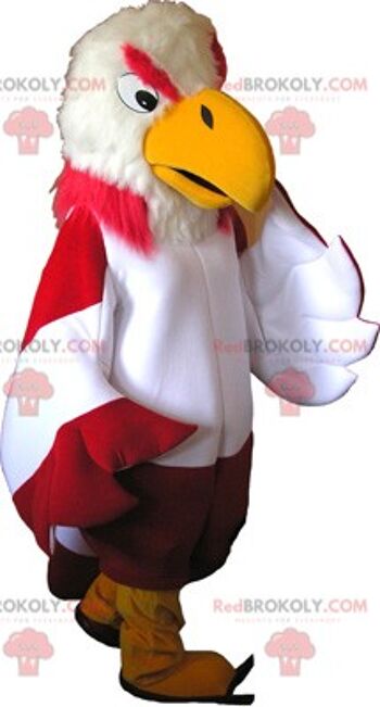 Mascotte d'oiseau blanc et vert REDBROKOLY en tenue de sport / REDBROKO_06331 1