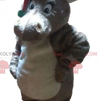Big brown rabbit REDBROKOLY mascot in a t-shirt / REDBROKO_06446