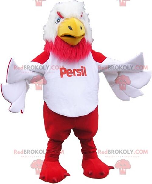 Giant yellow and red rooster REDBROKOLY mascot with a white t-shirt / REDBROKO_06506