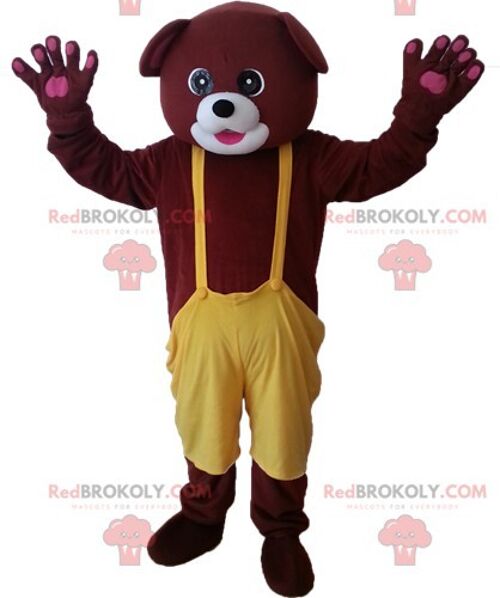 Brown bear REDBROKOLY mascot with a vest and a hat / REDBROKO_06568