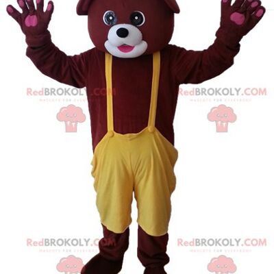 Brown bear REDBROKOLY mascot with a vest and a hat / REDBROKO_06568