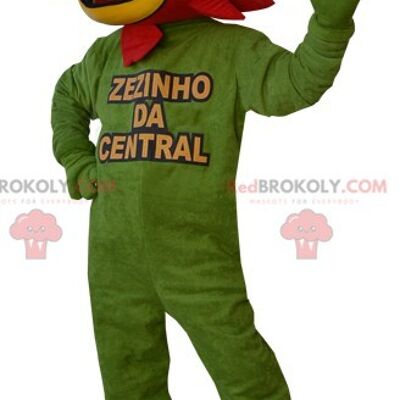 Hombre mascota de REDBROKOLY vestido de verde y amarillo / REDBROKO_06580