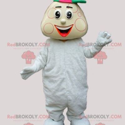 REDBROKOLY mascot baby girl in white babygros and a bow tie / REDBROKO_06582