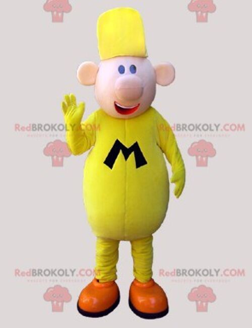 REDBROKOLY mascot man in overalls and yellow cap / REDBROKO_06611
