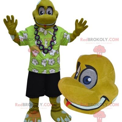 Giant yellow and orange duck REDBROKOLY mascot with blue eyes / REDBROKO_06649