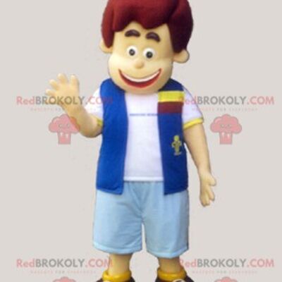 REDBROKOLY mascotte giovane vestito di blu con un berretto / REDBROKO_06658