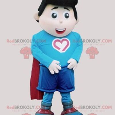 Superhero boy REDBROKOLY mascot in blue and red / REDBROKO_06718