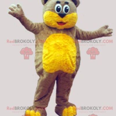 Brown teddy bear REDBROKOLY mascot with a coat / REDBROKO_06755