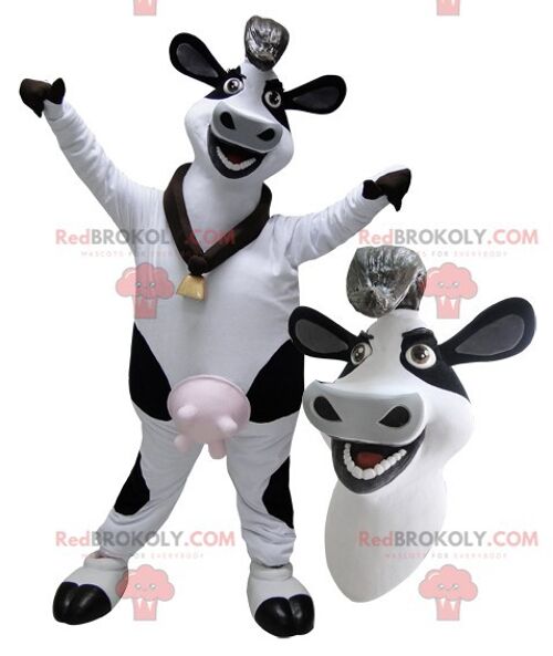 Cute white and brown cow REDBROKOLY mascot / REDBROKO_06759