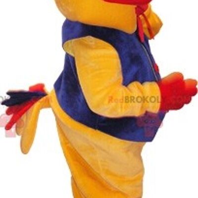 REDBROKOLY mascotte grifone rosso e giallo con elmo e strumenti. Avvoltoio REDBROKOLY mascotte / REDBROKO_06812