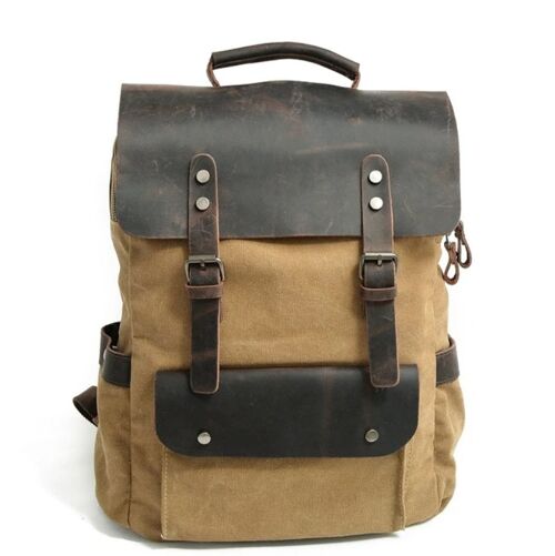 Messenger - Retro leather backpack - Khaki