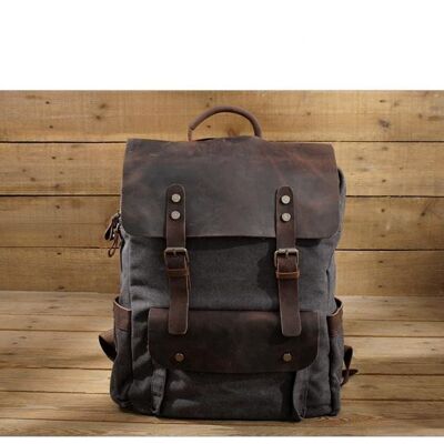 Messenger - Retro leather backpack - Dark Grey
