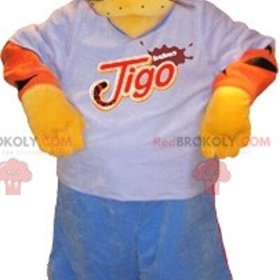 Orange and yellow dog REDBROKOLY mascot in hockey gear / REDBROKO_06846