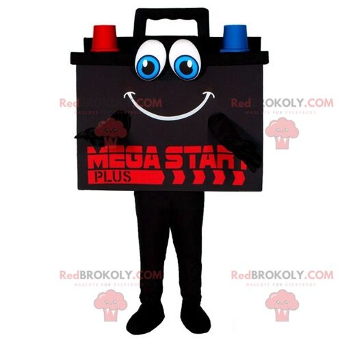 Giant black blue and red car battery REDBROKOLY mascot / REDBROKO_06873
