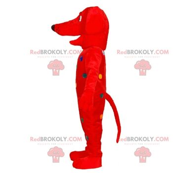 Mascotte de chien rouge REDBROKOLY à pois colorés / REDBROKO_06914 2