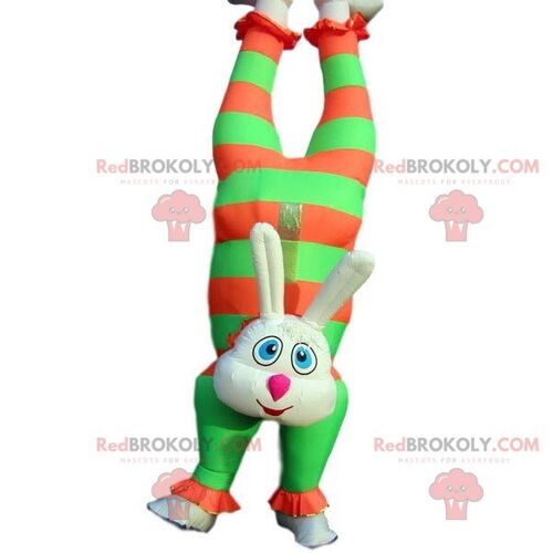 Rabbit REDBROKOLY mascot dressed in overalls. Farmer REDBROKOLY mascot / REDBROKO_06964