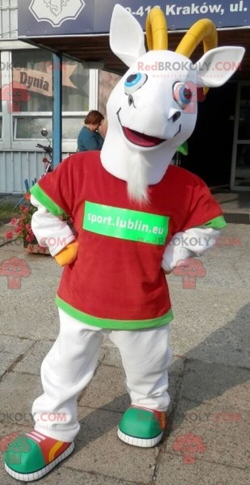 REDBROKOLY mascot sport goat. Gray goat suit in sportswear / REDBROKO_06997