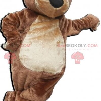 Brown teddy bear REDBROKOLY mascot dressed in white / REDBROKO_07029