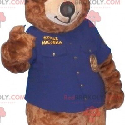 Brown and white teddy bear REDBROKOLY mascot with a crest / REDBROKO_07035