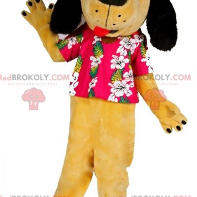 Yellow teddy bear REDBROKOLY mascot with a dress and a bow on the head / REDBROKO_07109