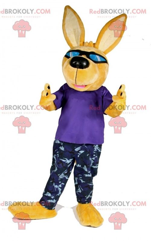 Yellow dog REDBROKOLY mascot with sunglasses / REDBROKO_07119