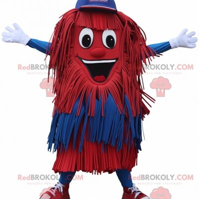 Super hero REDBROKOLY mascot with a costume and a cell phone / REDBROKO_07138