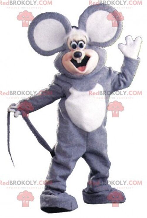 Giant white and pink gray mouse REDBROKOLY mascot / REDBROKO_07234