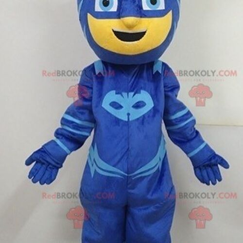 Yellow character REDBROKOLY mascot in superhero outfit / REDBROKO_07307