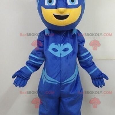 Yellow character REDBROKOLY mascot in superhero outfit / REDBROKO_07307