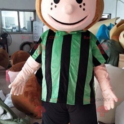 Smiling boy REDBROKOLY mascot with a striped t-shirt / REDBROKO_07334