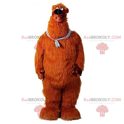 Brown teddy bear REDBROKOLY mascot dressed in overalls / REDBROKO_07356
